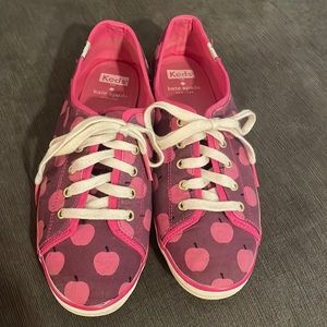 Kate Spade Keds Apples Canvas Pink Purple EUC